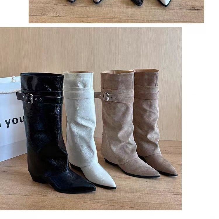 Vintage Zipper - Vintage Ruched Over-the-Knee Women's Boots, Pointed