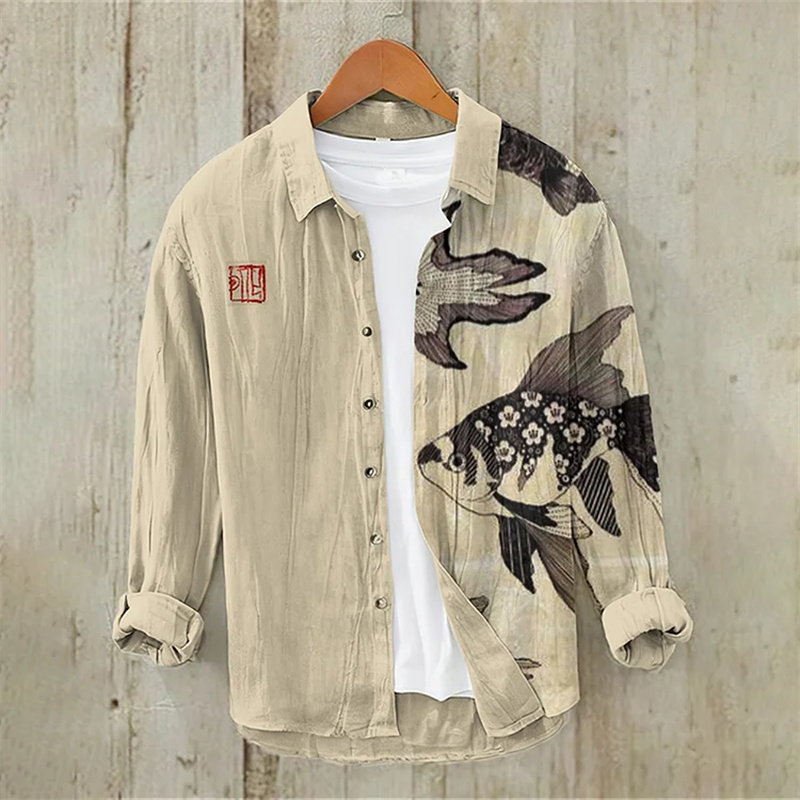 Men's Fish Printed Linen Long  - огляд і ціна Vintage Collectible Shop